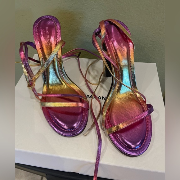 NEW ISABEL MARANT Aliza Leather Ankle Strap Sandal Metallic Pink Ombré 40FR 8MP - Picture 8 of 16